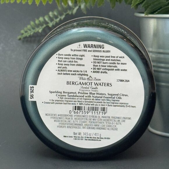 BBW Bergamot Waters White Barn Bath & Body Works 3 Wick Candle - Picture 9 of 10